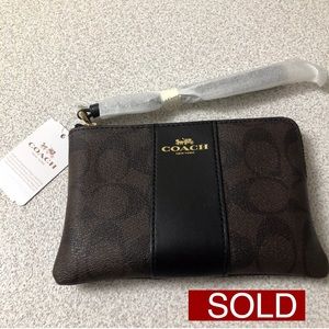 SOLD Coach WRISTLET nwt $75 Logo Print Brown Gold